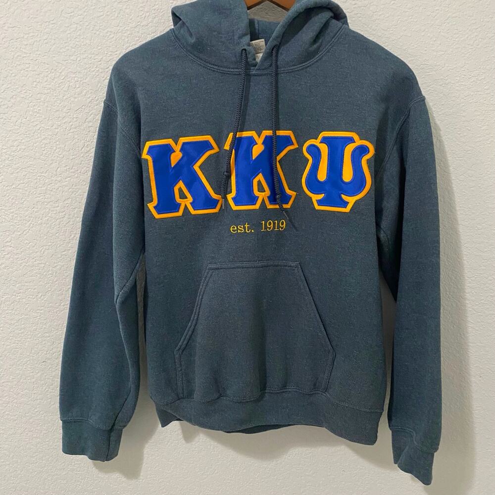 KKPsi Hoodie Mens Small Gildan Greek Fraternity Sweatshirt Charcoal Gray